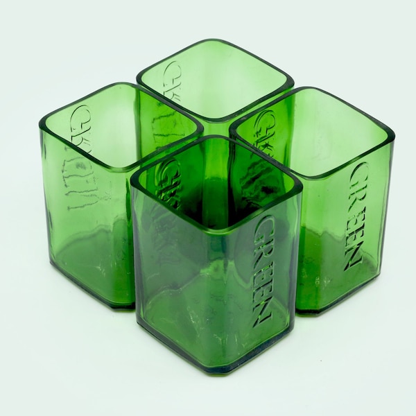 SQUARE GREEN GLASS Made from a Recycled Whiskey Bottle