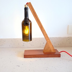 Wine Bottle & Wood Side Table Lamp Light