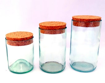 Wine Bottle Jars | Storage glass with Cork Lids for Sugar | Flour | Lentil | Coffee | Pasta | Stash - CLEAR