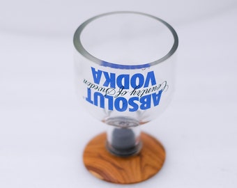 Absolut Vodka Glasses, Blue Lettering, repurposed from Absolut Classic Vodka Bottle Set - hand cut and polished.