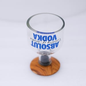 Absolut Vodka Glasses, Blue Lettering, repurposed from Absolut Classic Vodka Bottle Set - hand cut and polished.