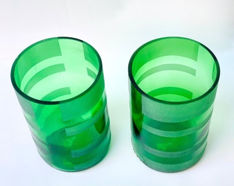 12 ounce recycled wine bottle glasses - Handcrafted frosted designer glass cups- everyday drinking cups for water, juice, cocktails