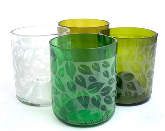 10 oz Boutique wine bottle water glasses - Handcrafted laser etched glassware - everyday drinking cups for water, juice, cocktails