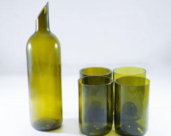VERRES à eau & pot Set - flacon de l’eau bouteille de vin recyclée - Carafe avec 12 oz gobelets - tasses