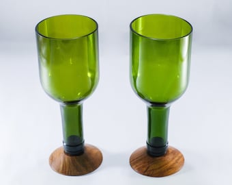 COPAS DE VINO TINTO Hechas a mano a partir de la botella con tallo de madera