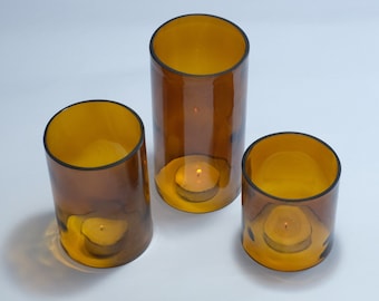 Beer Bottle Tea Light Hurricane candle cover Trio set Amber Brown | Wedding Restaurant Dining Christmas Decoration