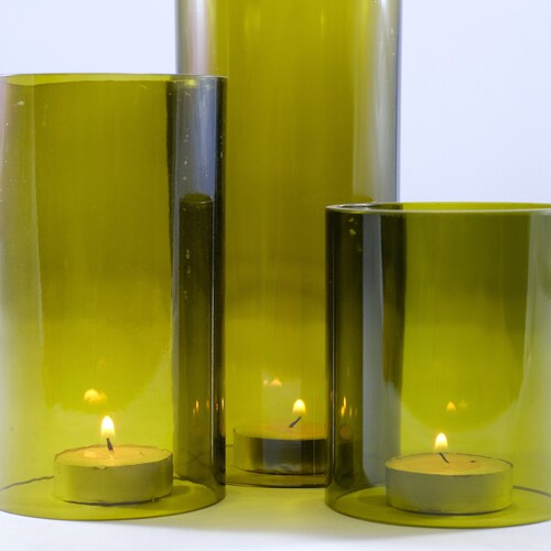 Wine Bottle Tea Light Hurricane Candle Cover Trio Set Olive Etsy