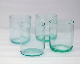 Aqua Clear Wine bottle Glasses | Up-cycled Tumblers | Eco gifts | repurposed | Bar glasses 8, 10, 12  Ounces