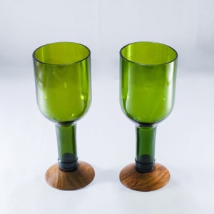 RED WINE GLASSWARE Handcrafted From the Bottle With Wooden Stem
