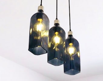 Lustre duplo de garrafas pretas Johnnie Walker - Luminária industrial - Abajur de garrafa para casa, bar, apartamento e ilha de cozinha