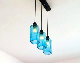 Industrial Light fixture - Chandelier - Ceiling Lamp Made from Bombay Sapphire Gin Bottle for home,Bar & Kitchen Island