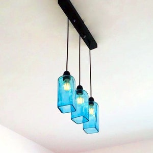 Industrial Light fixture Chandelier Ceiling Lamp Made from Bombay Sapphire Gin Bottle for home,Bar & Kitchen Island image 1