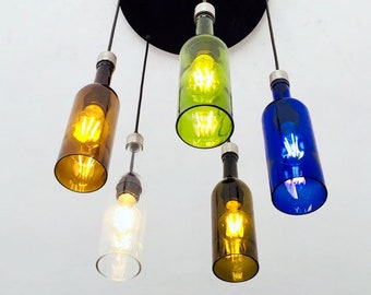 LÁMPARA DE BOTELLA - Araña colorida hecha de vino y vodka para iluminación del hogar y bares