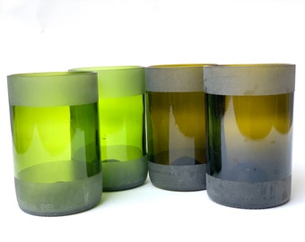 12 ounce recycled Tumblers - Handcrafted Up-cycled frosted water glasses- glass cups- everyday drinking glasses for water, juice & cocktails