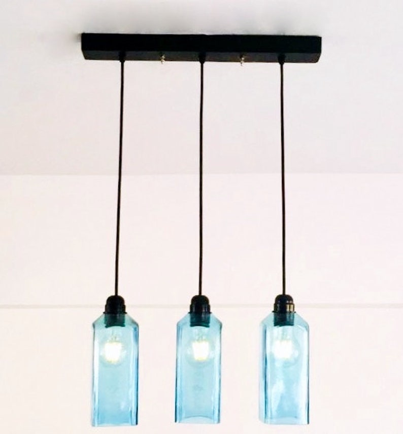 Industrial Light fixture Chandelier Ceiling Lamp Made from Bombay Sapphire Gin Bottle for home,Bar & Kitchen Island image 3