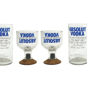 Gift Set Cocktail Glasses and Tumblers Made from a Absolut Vodka Bottles