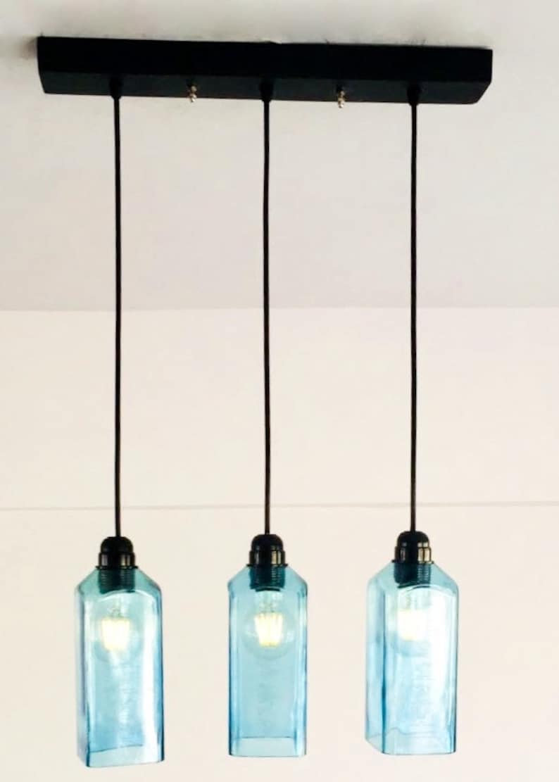 Industrial Light fixture Chandelier Ceiling Lamp Made from Bombay Sapphire Gin Bottle for home,Bar & Kitchen Island image 5