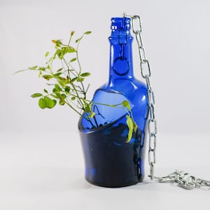 Beautiful Hanging Succulent Planter Pot Made from Cobalt blue Whiskey Bottle