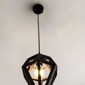 WOODEN PENDANT LIGHT Fixture - Recycled Pallet wood Hanging Lamp image 4