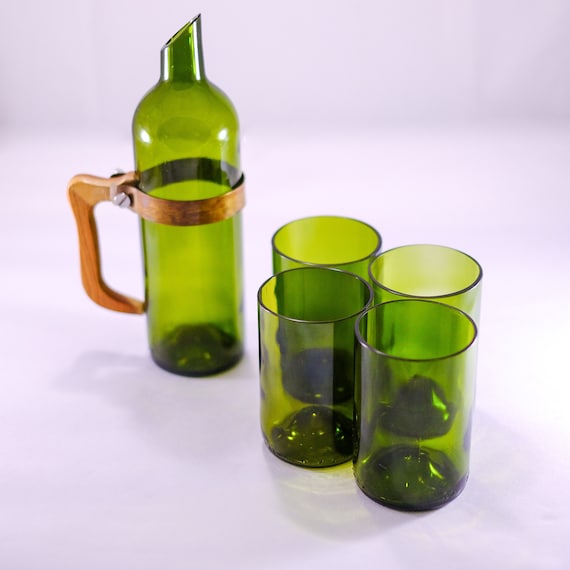 12 Oz Wine Bottle Tumblers & Carafe Set Up-cycled Drinking Glasses - Etsy