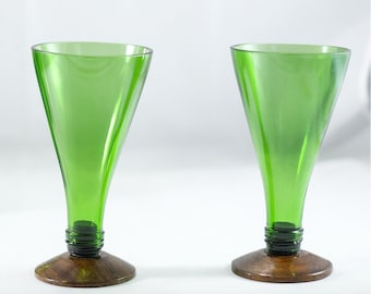 Perrier bottle cocktail wine Glasses | Recycled Green Glassware | Handcrafted Repurposed Bottle Glass with wooden stem