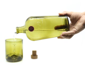 Flacon d’eau de bouteille de whiskey up-cycled - Carafe - Jeu de cruche avec des tumblers en verre - verres