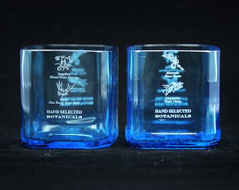 Bombay Sapphire Gin Repurposed Blue Bottle Rocks Glasses | Crafted from Recycled Bottles |10 ounce drinking glasses