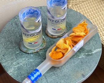 Grey goose gift set | Party Snack nuts crackers chips dish bowl with drinking glasses  set - Recycled glass bottle bowl | party serving set