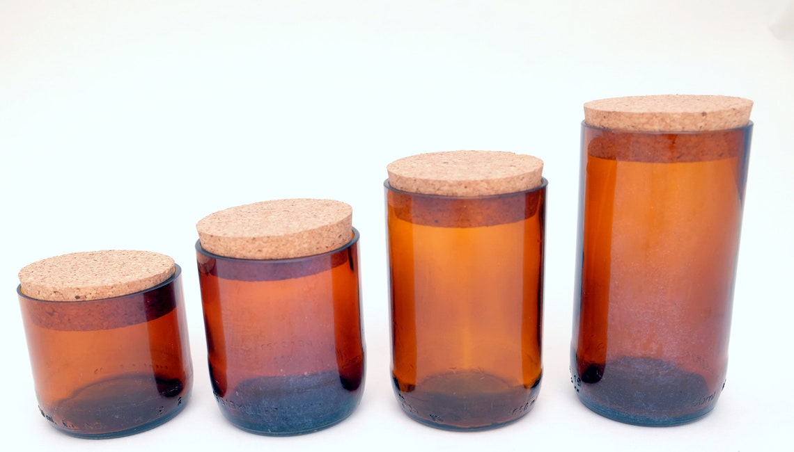 Amber Brown Bottle Jars | Storage Glass Containers With Cork Lids for ...