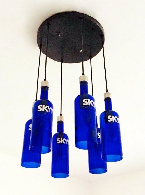 Bottle Chandelier Skyy Vodka Industrial Light Fixture India Bottle Chandelier Skyy Vodka Industrial, Cobalt Blue Bottle Chandelier