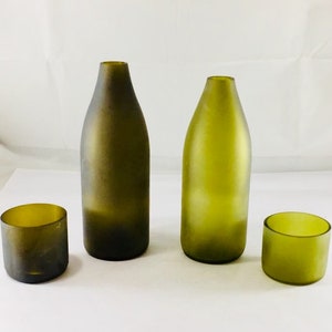 Up-cycled FROSTED WINE BOTTLE Water flask Carafe Jug Set with 8 oz Tumblers Glasses image 6
