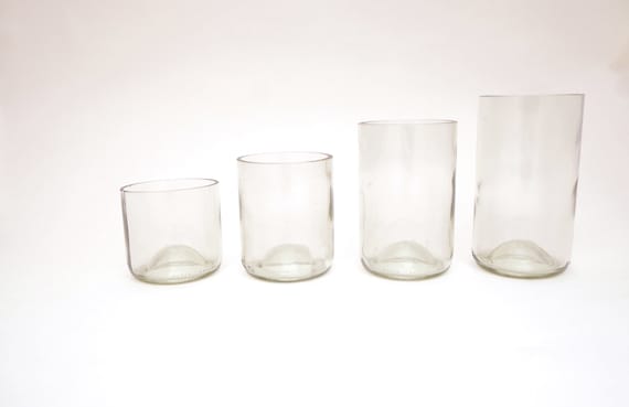 8, 10, 12, 16 Ounce Clear Wine Bottle Glasses Upcycled Tumblers