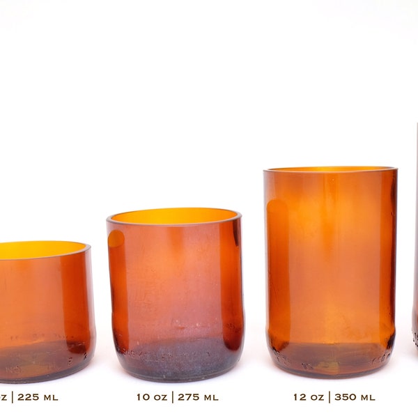8, 10, 12, 16 Fl Oz | 225, 275, 350, 475 ml Amber Upcycled Glasses | Boutique Tumblers