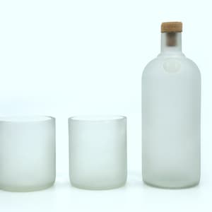 Repurposed Frosted ABSOLUT VODKA BOTTLE Water flask - Carafe Set - Jug with 12 oz Tumblers - Glasses
