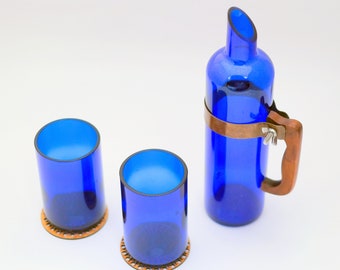 COBALT BLUE BOTTLE Water flask - Carafe - Jug Set with 12 ounce Glasses