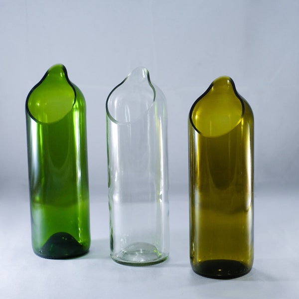GLASS BOTTLE FLOWER Vase - Pot made from wine bottle - olive - green - clear