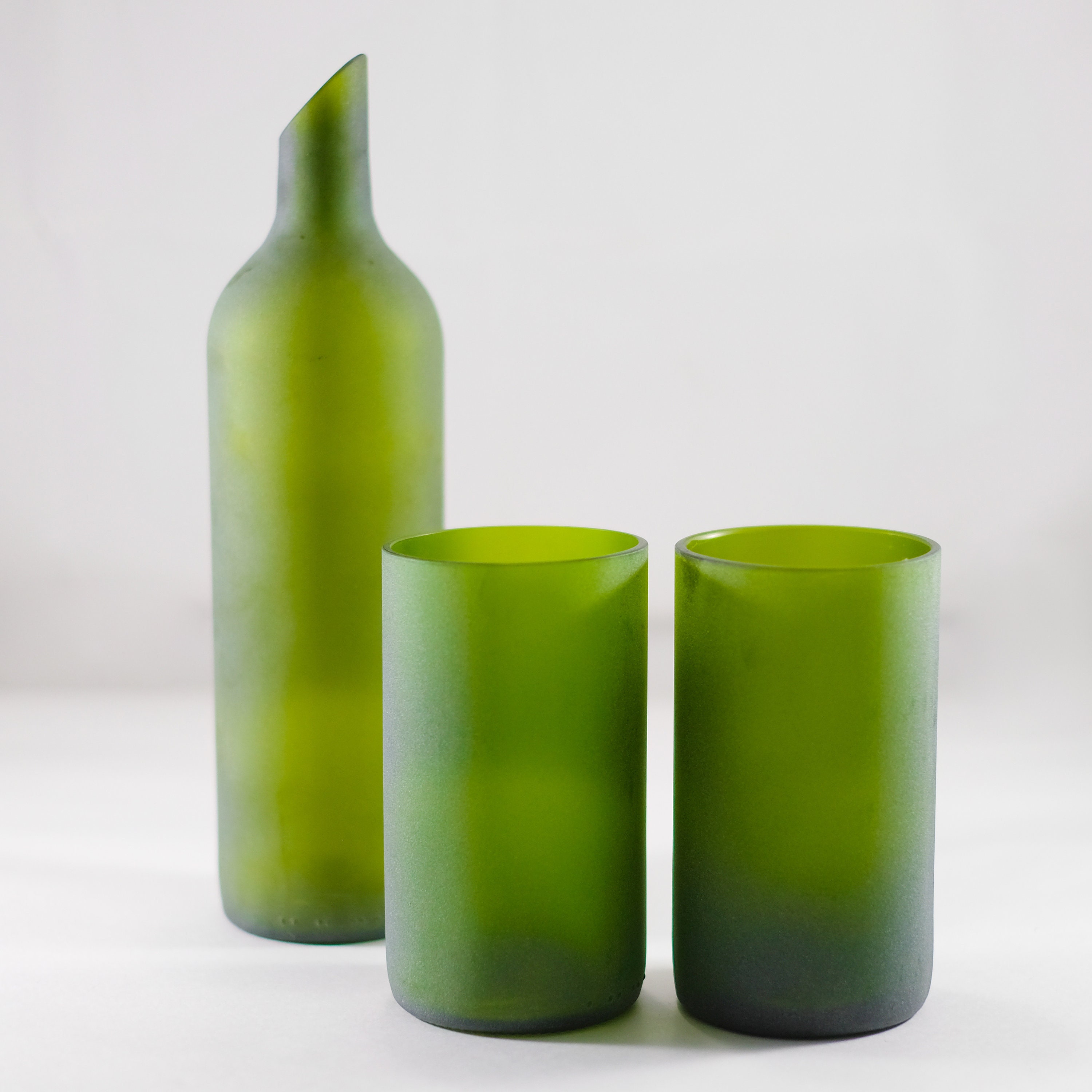 Frosted Green Wine Bottle Water flask - Carafe - Jug Set with 12 oz Tumblers - Glasses