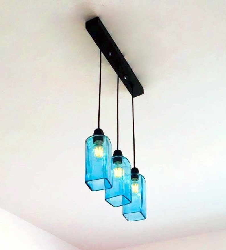 Industrial Light fixture Chandelier Ceiling Lamp Made from Bombay Sapphire Gin Bottle for home,Bar & Kitchen Island image 1