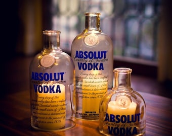 ABSOLUT VODKA bottle Tea Light Hurricane candle cover Trio set