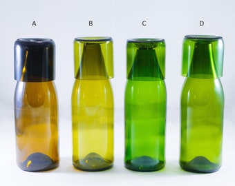 RECYCLED WINE BOTTLE Bed side & dining Carafe Water Flask- Jug Set with 8 oz Glasses