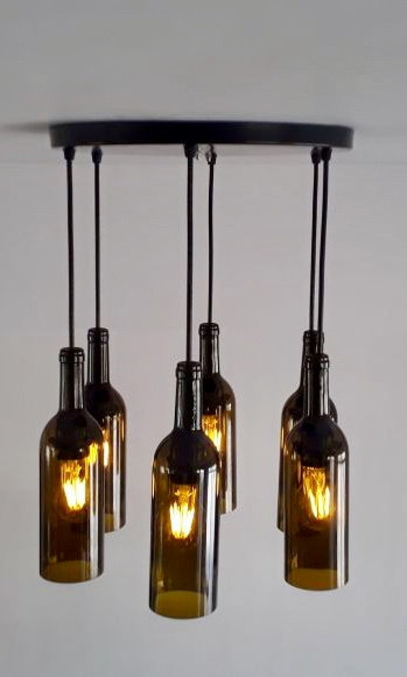 WINE BOTTLE INDUSTRIAL Light Fixture Chandelier Made From 6 Etsy