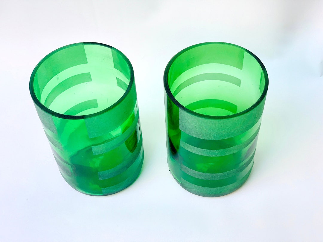 12 Ounce Recycled Wine Bottle Glasses Handcrafted Frosted Designer