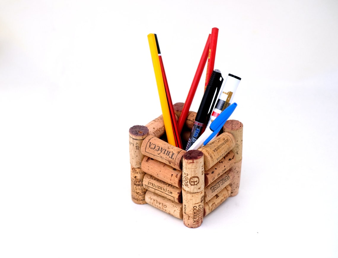 Recycled Wine Cork Office Desk Stationery Pencil Pen Holder Etsy