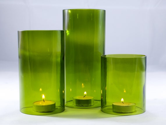 Wine Bottle Tea Light Hurricane Candle Cover Trio Set Green Etsy