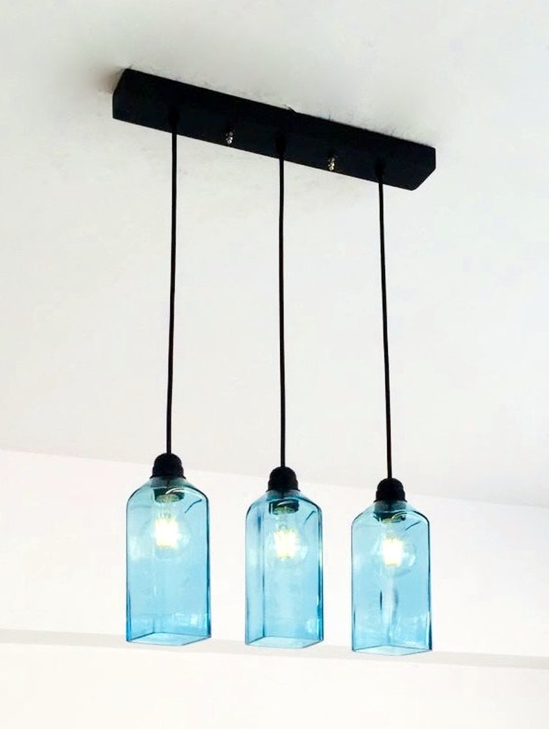 Industrial Light fixture Chandelier Ceiling Lamp Made from Bombay Sapphire Gin Bottle for home,Bar & Kitchen Island image 4