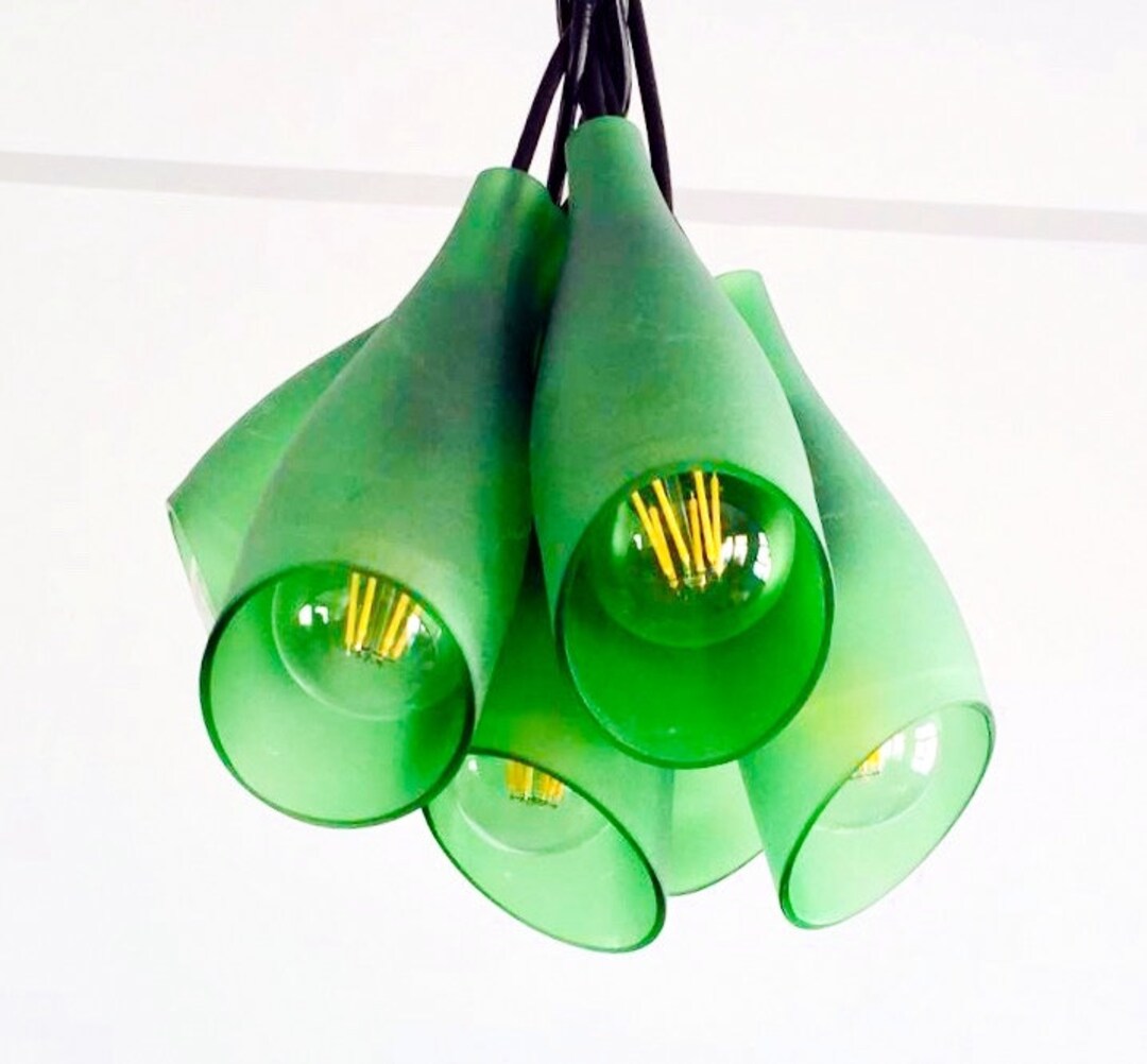 FROSTED GREEN LIGHT Fixture Chandelier Ceiling Lamp Made From Wine