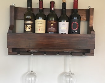 Hand crafted Wine Rack + Wine Glass holder made with Pallet wood
