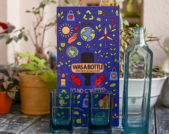 Beautiful Gift box Johnnie walker Blue Label  Repurposed Bottle Glasses | Crafted from Upcycled Bottles | Gift for men | Present for Dad