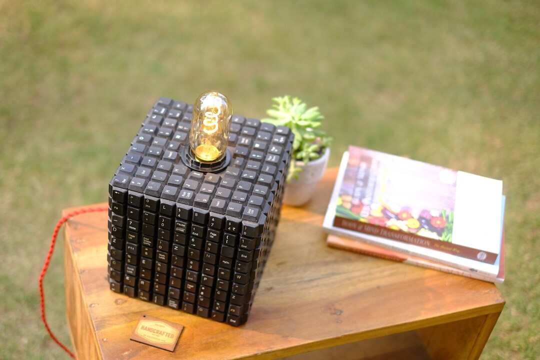 Edison Light Computer EDISON KUBE LAMP | Recycled Computer Keyboard Keys Filament Light | Uk ...