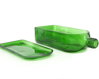 Snack Bowl and flat dish plate set handcrafted from Repurposed Jaegermeister Bottle | Cheese board